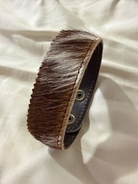 Leather and Brown Fur Snap Bracelet - Men Accessories